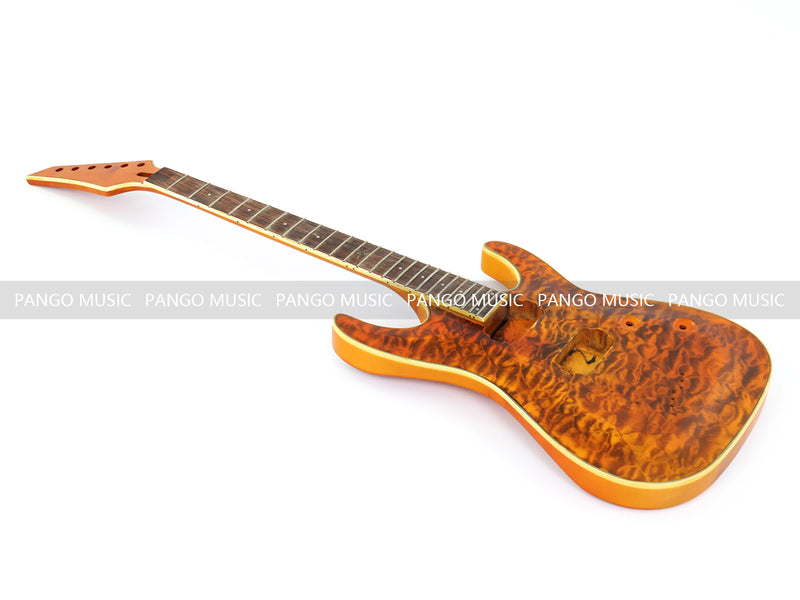 Pre-Finished Satin Amber Quilted Maple DIY Electric Guitar Kit with Reverse Headstock (RTA-015)