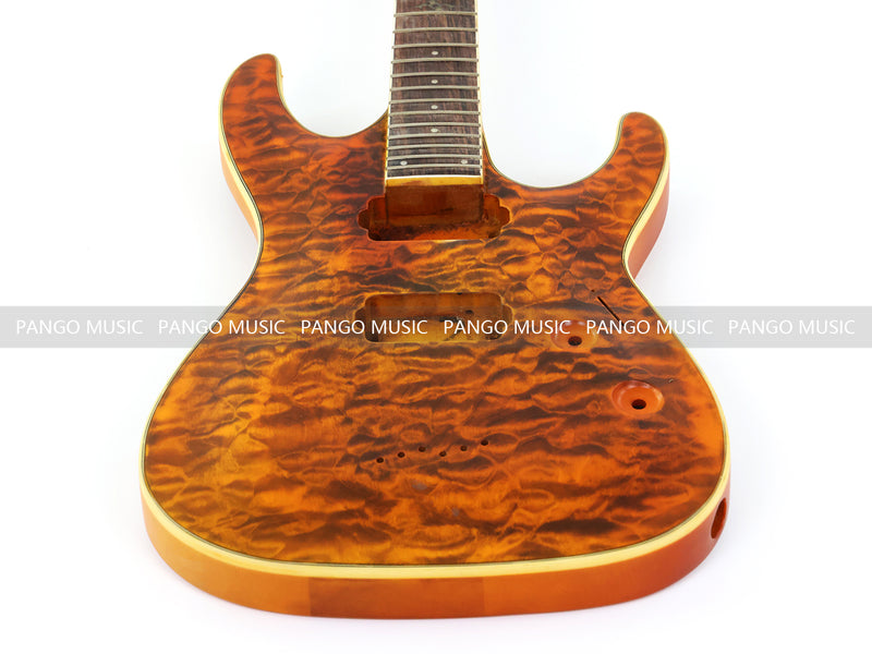 Pre-Finished Satin Amber Quilted Maple DIY Electric Guitar Kit with Reverse Headstock (RTA-015)