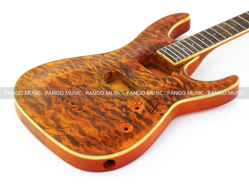 Pre-Finished Satin Amber Quilted Maple DIY Electric Guitar Kit with Reverse Headstock (RTA-015)