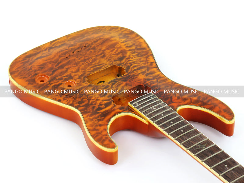 Pre-Finished Satin Amber Quilted Maple DIY Electric Guitar Kit with Reverse Headstock (RTA-015)