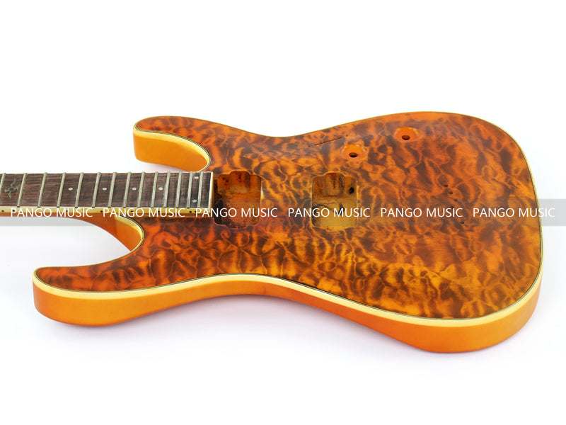 Pre-Finished Satin Amber Quilted Maple DIY Electric Guitar Kit with Reverse Headstock (RTA-015)