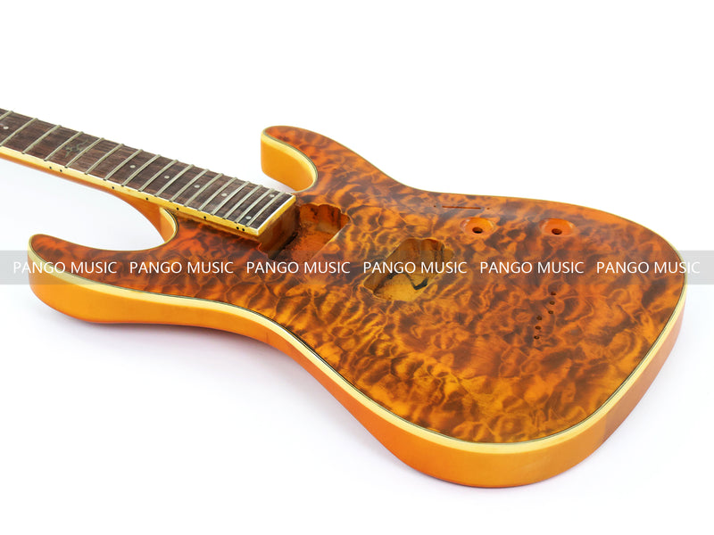 Pre-Finished Satin Amber Quilted Maple DIY Electric Guitar Kit with Reverse Headstock (RTA-015)