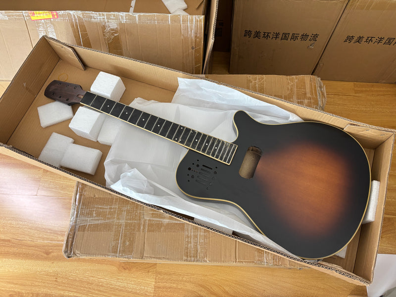 Pre-Finished Matte Sunburst Silent Travel Guitar - Frets & Neck Plate Installed, No Additional Parts or Electronics(PJY-003)