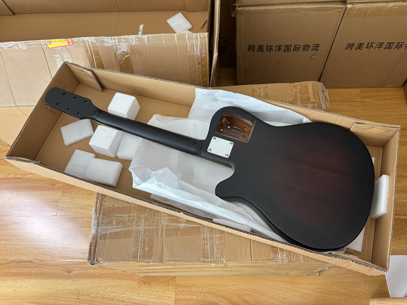 Pre-Finished Matte Sunburst Silent Travel Guitar - Frets & Neck Plate Installed, No Additional Parts or Electronics(PJY-003)