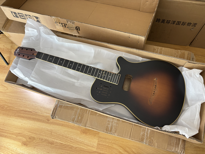 Pre-Finished Matte Sunburst Silent Travel Guitar - Frets & Neck Plate Installed, No Additional Parts or Electronics(PJY-005)