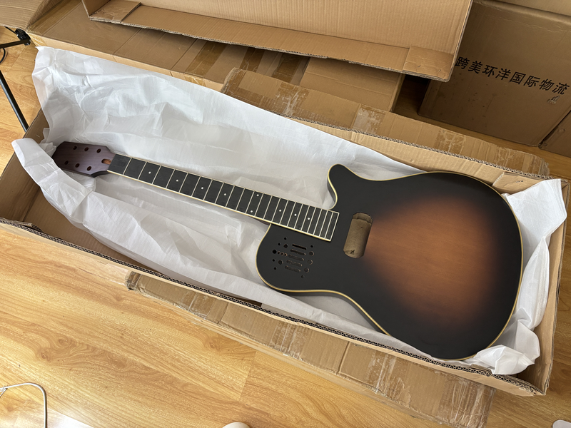 Pre-Finished Matte Sunburst Silent Travel Guitar - Frets & Neck Plate Installed, No Additional Parts or Electronics(PJY-006)