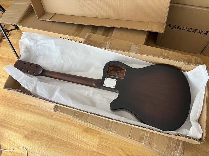 Pre-Finished Matte Sunburst Silent Travel Guitar - Frets & Neck Plate Installed, No Additional Parts or Electronics(PJY-006)