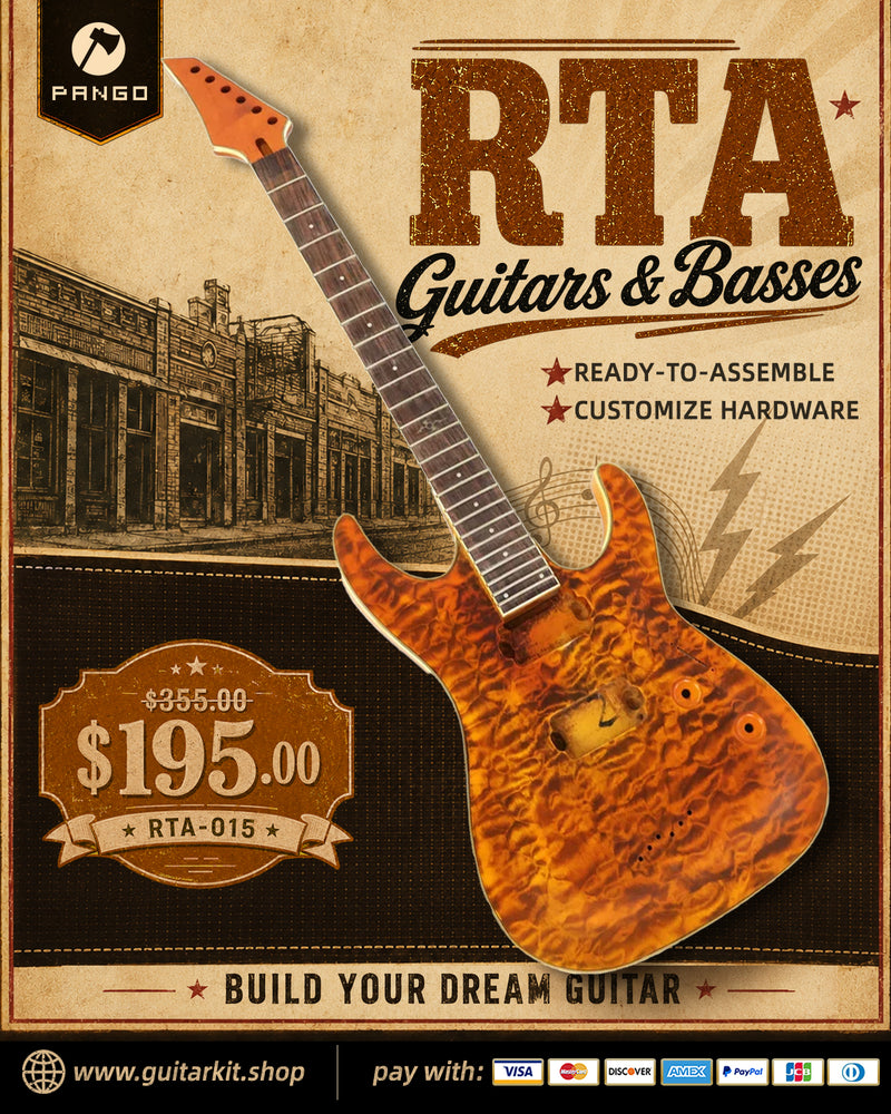 Pre-Finished Satin Amber Quilted Maple DIY Electric Guitar Kit with Reverse Headstock (RTA-015)