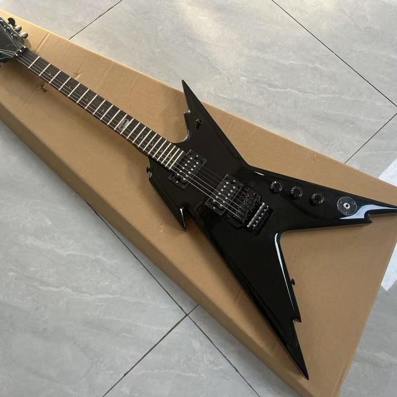 Razorback Style Electric Guitar with Gloss Black Finish & Double Locking Tremolo(LRG-145)