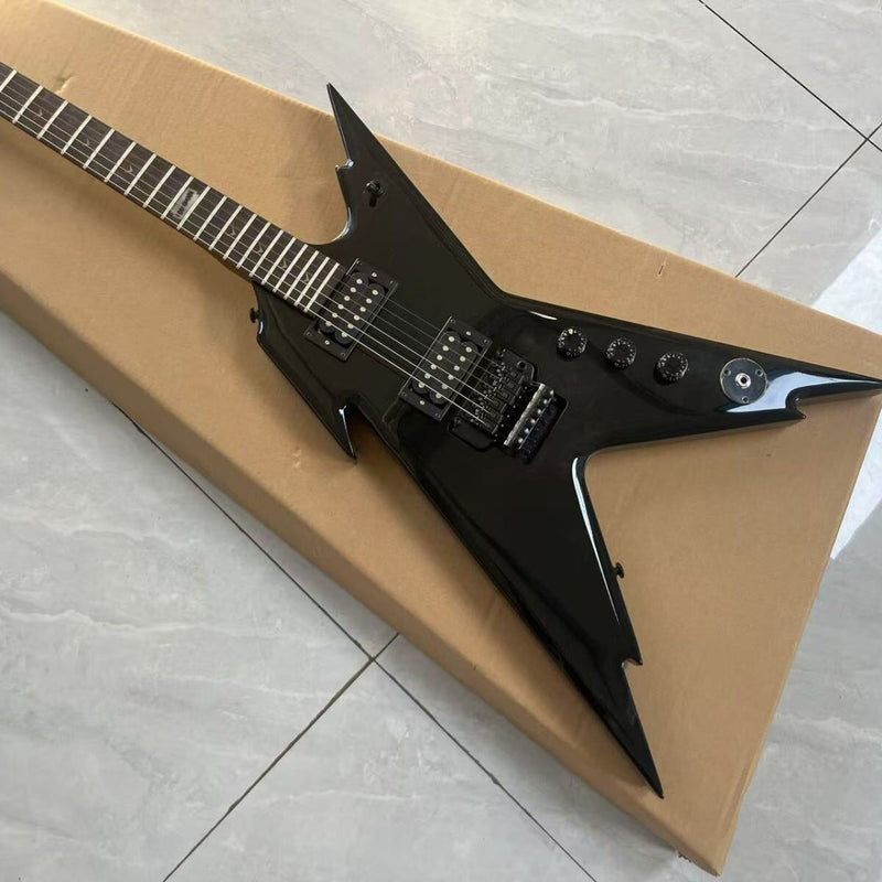Razorback Style Electric Guitar with Gloss Black Finish & Double Locking Tremolo(LRG-145)