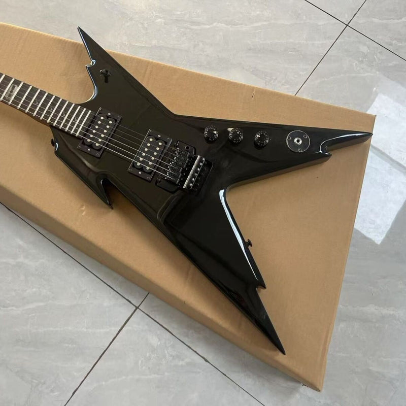 Razorback Style Electric Guitar with Gloss Black Finish & Double Locking Tremolo(LRG-145)