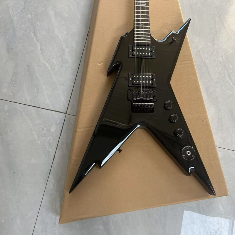 Razorback Style Electric Guitar with Gloss Black Finish & Double Locking Tremolo(LRG-145)