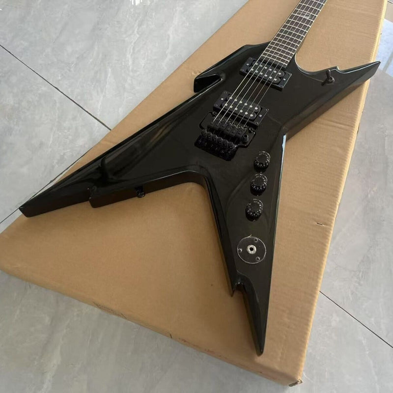Razorback Style Electric Guitar with Gloss Black Finish & Double Locking Tremolo(LRG-145)