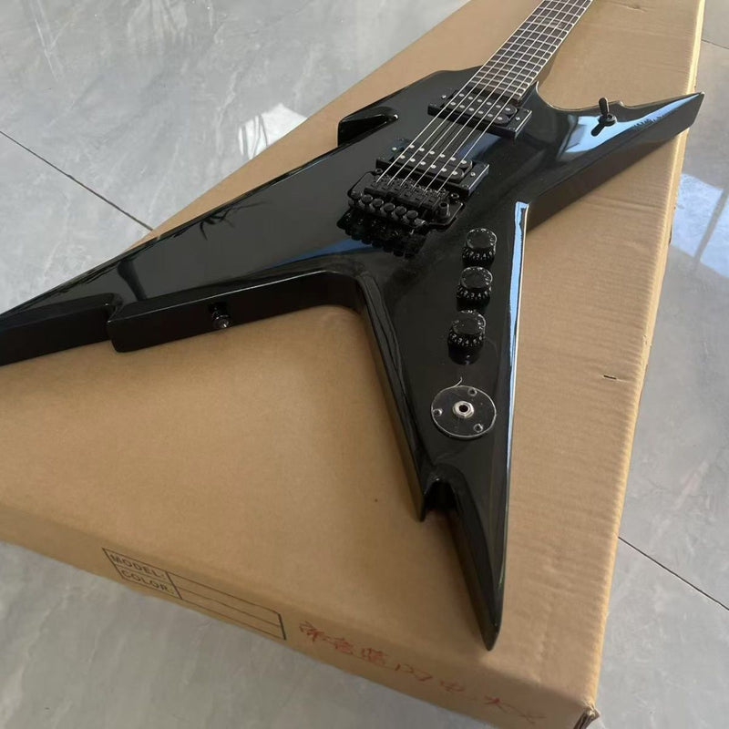 Razorback Style Electric Guitar with Gloss Black Finish & Double Locking Tremolo(LRG-145)
