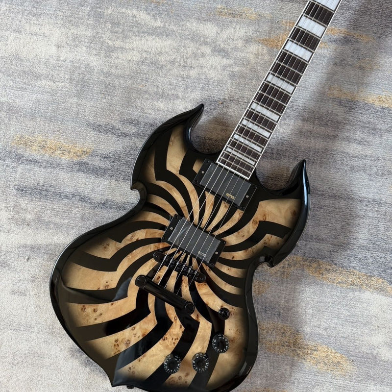 SG Style 6 String Electric Guitar with Gloss Black Spiral Burl Finish(LRG-103)