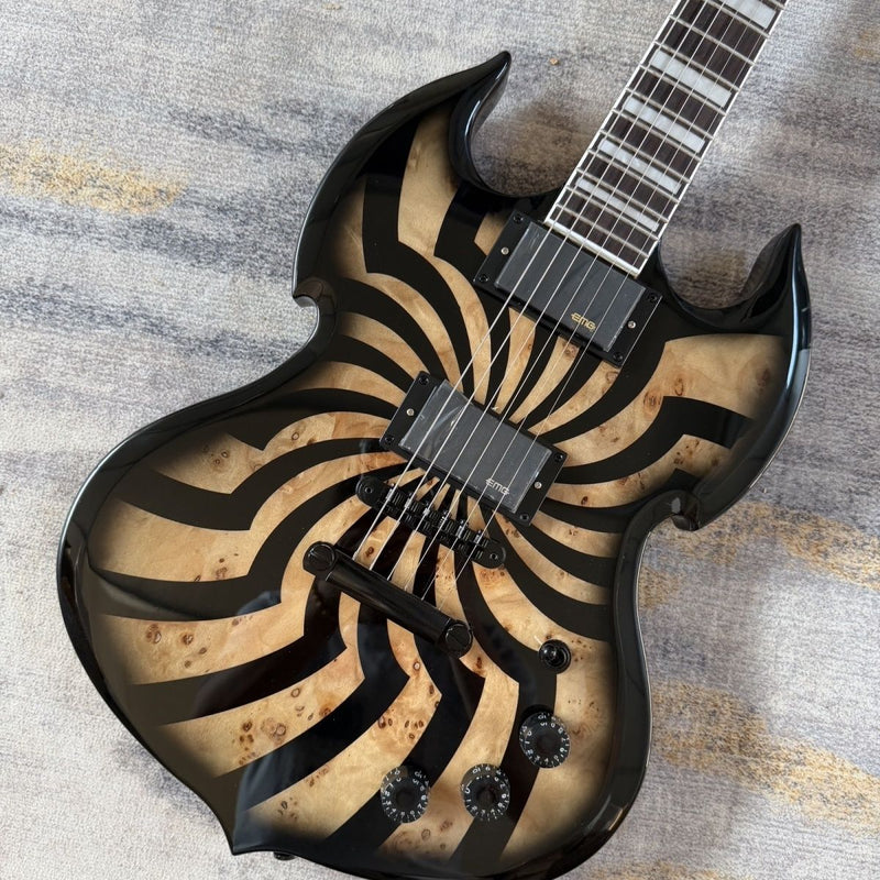 SG Style 6 String Electric Guitar with Gloss Black Spiral Burl Finish(LRG-103)