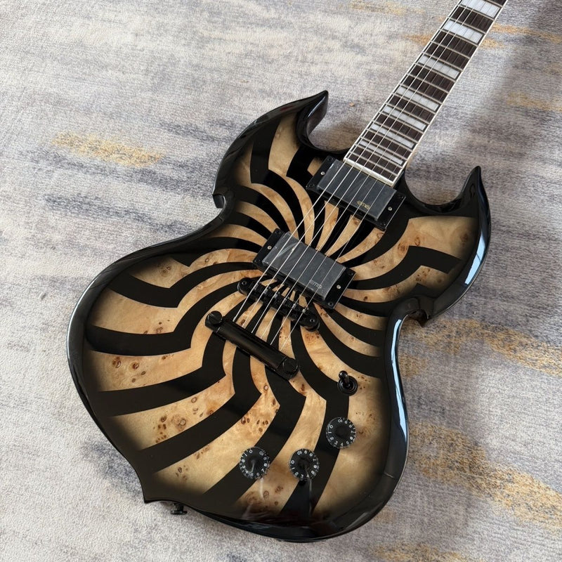 SG Style 6 String Electric Guitar with Gloss Black Spiral Burl Finish(LRG-103)