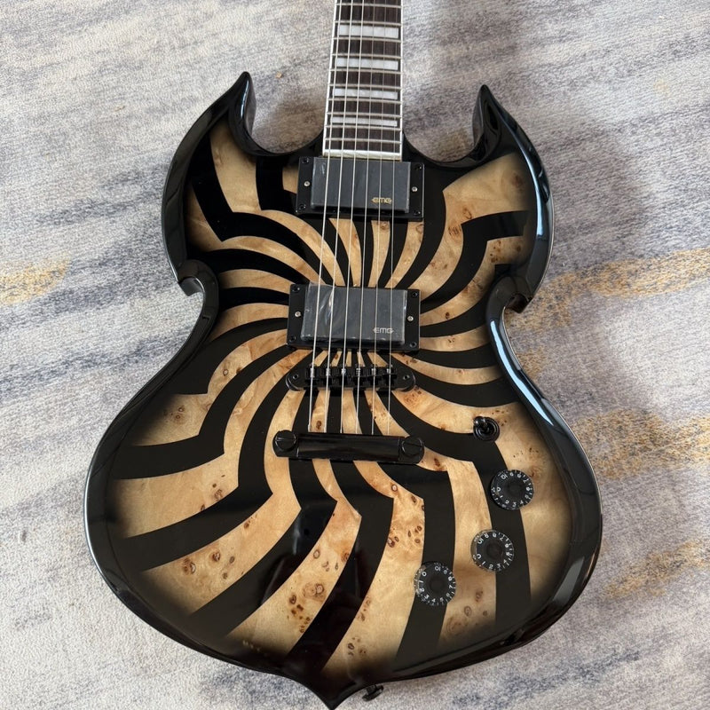 SG Style 6 String Electric Guitar with Gloss Black Spiral Burl Finish(LRG-103)