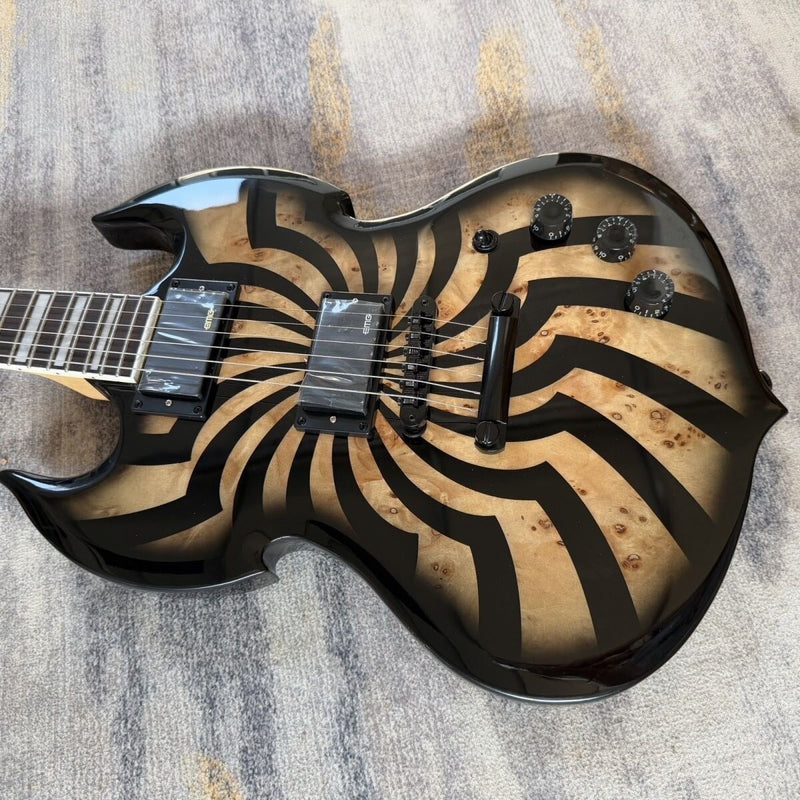 SG Style 6 String Electric Guitar with Gloss Black Spiral Burl Finish(LRG-103)