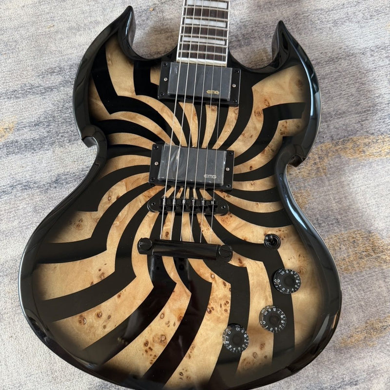 SG Style 6 String Electric Guitar with Gloss Black Spiral Burl Finish(LRG-103)