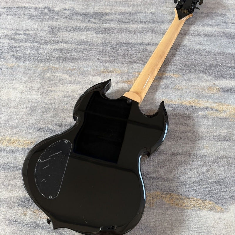 SG Style 6 String Electric Guitar with Gloss Black Spiral Burl Finish(LRG-103)