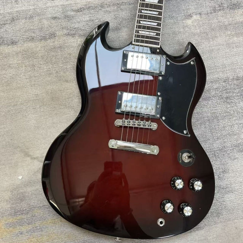 SG Style Electric Guitar with Gloss Dark Brown Burst Finish (LRG-093)