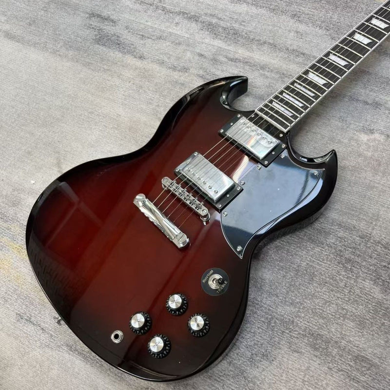 SG Style Electric Guitar with Gloss Dark Brown Burst Finish (LRG-093)