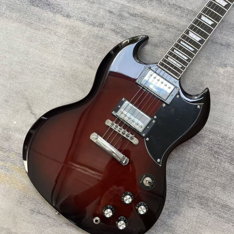 SG Style Electric Guitar with Gloss Dark Brown Burst Finish (LRG-093)