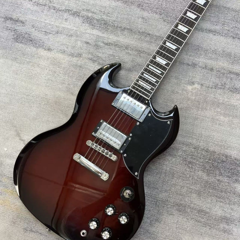 SG Style Electric Guitar with Gloss Dark Brown Burst Finish (LRG-093)