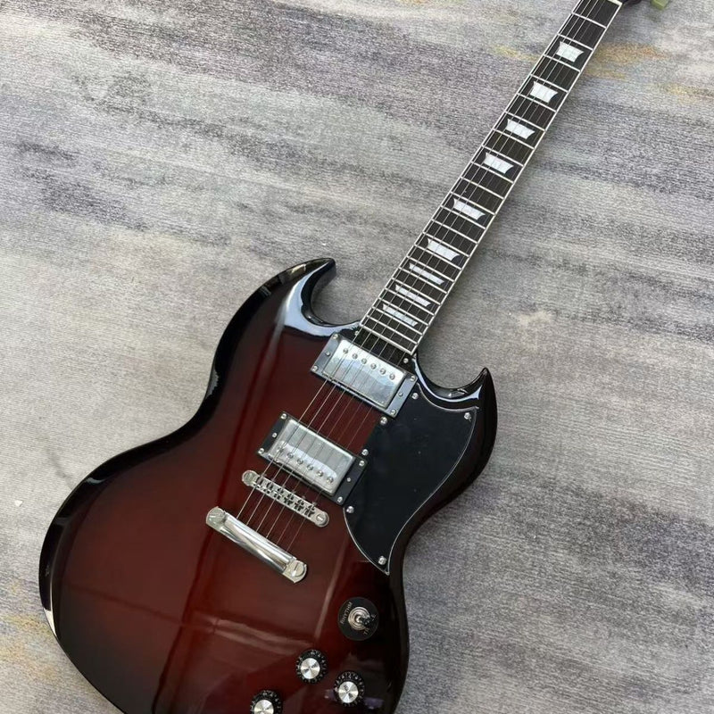 SG Style Electric Guitar with Gloss Dark Brown Burst Finish (LRG-093)