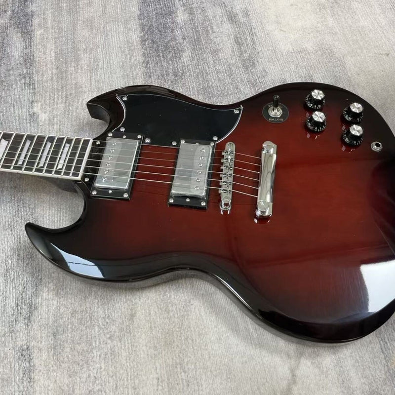 SG Style Electric Guitar with Gloss Dark Brown Burst Finish (LRG-093)