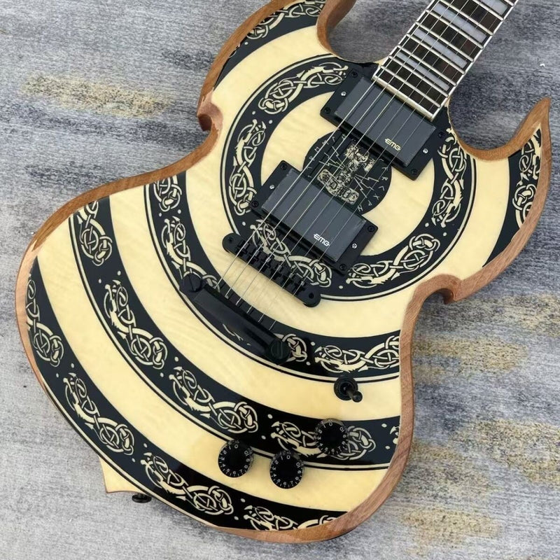 SG Style Electric Guitar with Gloss Natural Black Celtic Knot Graphic (LRG-124)