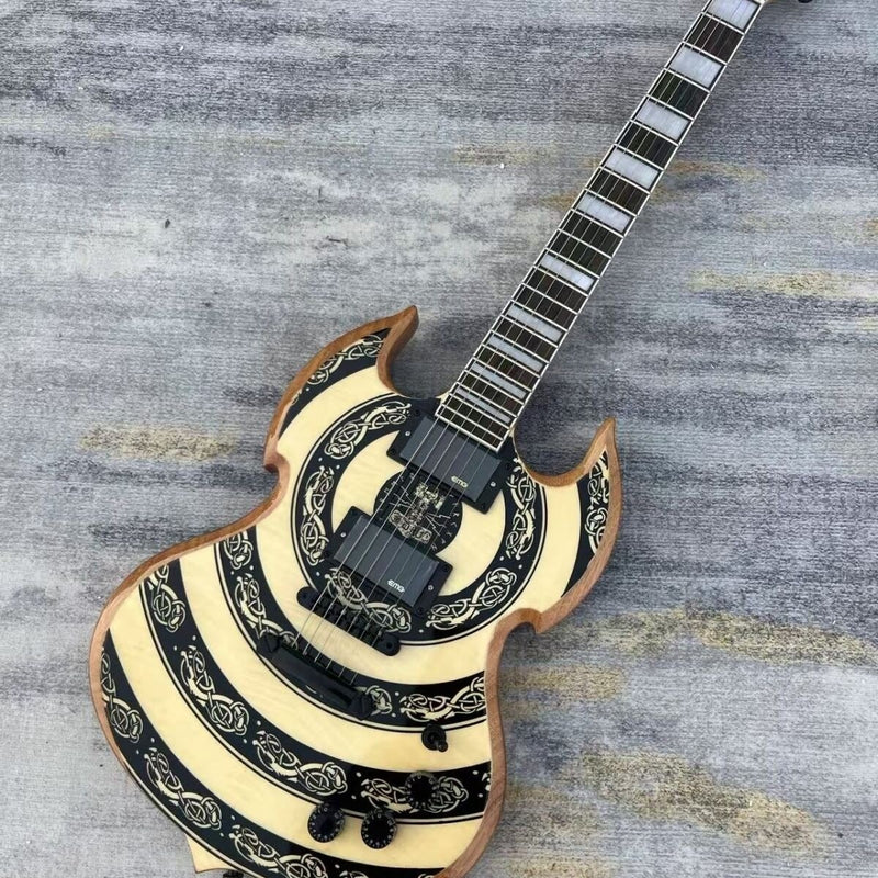 SG Style Electric Guitar with Gloss Natural Black Celtic Knot Graphic (LRG-124)