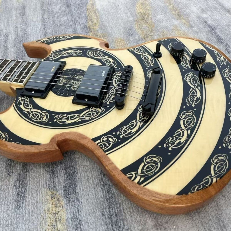 SG Style Electric Guitar with Gloss Natural Black Celtic Knot Graphic (LRG-124)