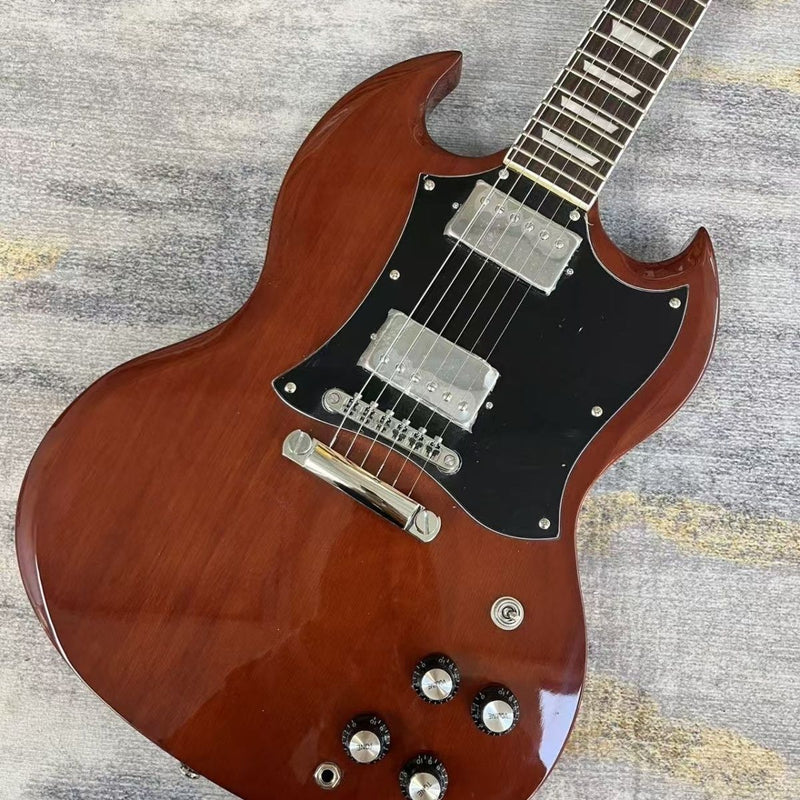 SG Style Electric Guitar with Gloss Transparent Brown Finish & Fixed Bridge(LRG-090)