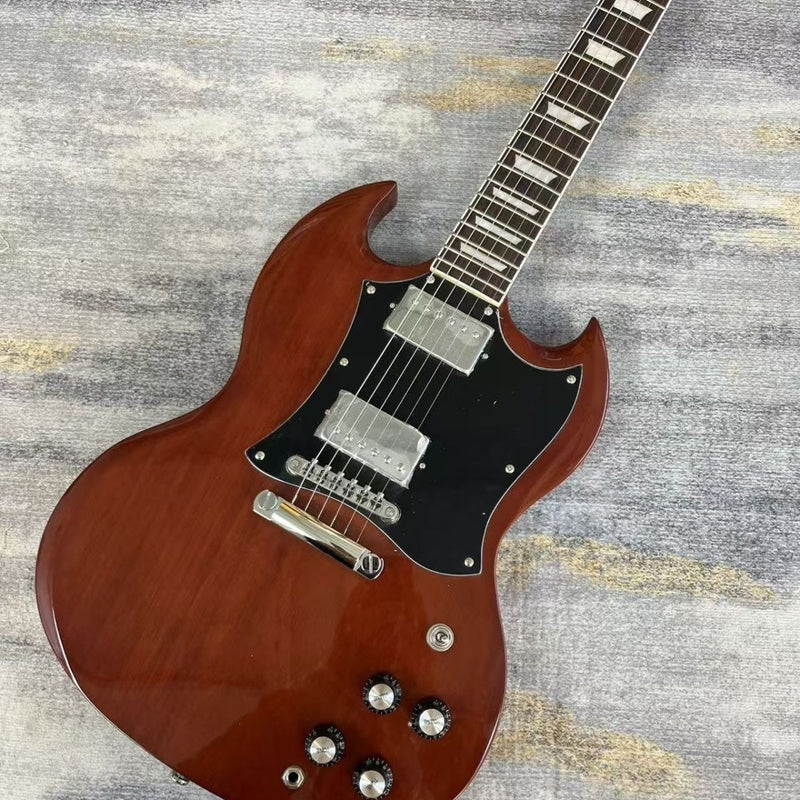 SG Style Electric Guitar with Gloss Transparent Brown Finish & Fixed Bridge(LRG-090)