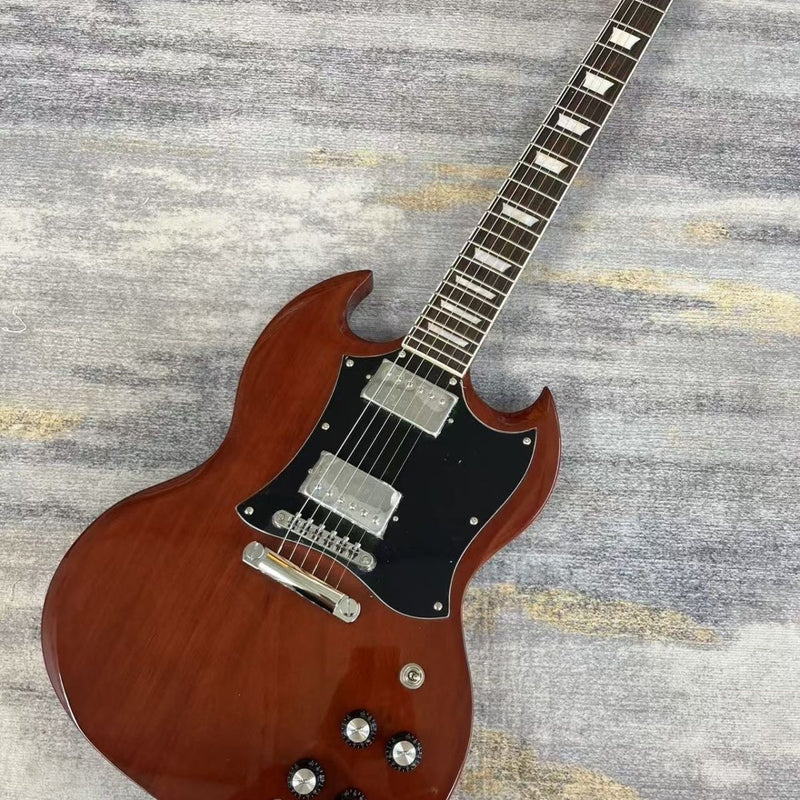 SG Style Electric Guitar with Gloss Transparent Brown Finish & Fixed Bridge(LRG-090)