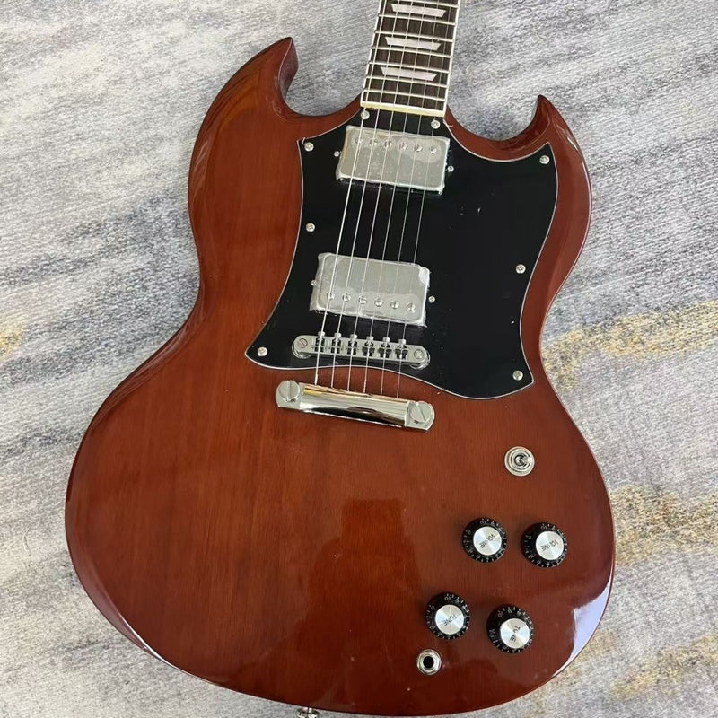 SG Style Electric Guitar with Gloss Transparent Brown Finish & Fixed Bridge(LRG-090)