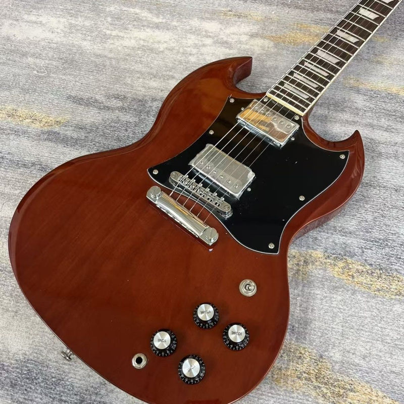 SG Style Electric Guitar with Gloss Transparent Brown Finish & Fixed Bridge(LRG-090)