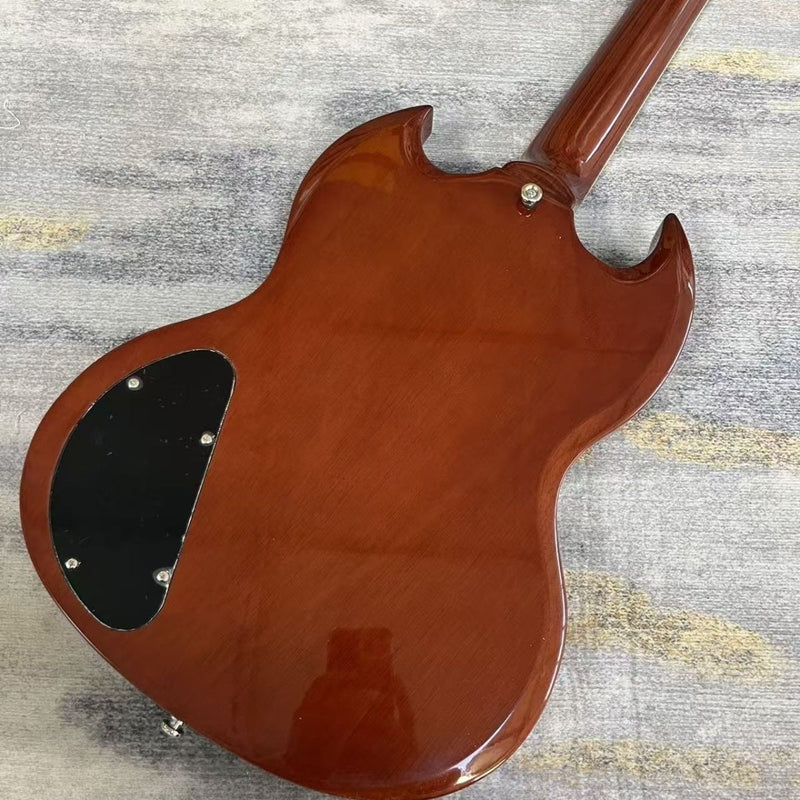 SG Style Electric Guitar with Gloss Transparent Brown Finish & Fixed Bridge(LRG-090)