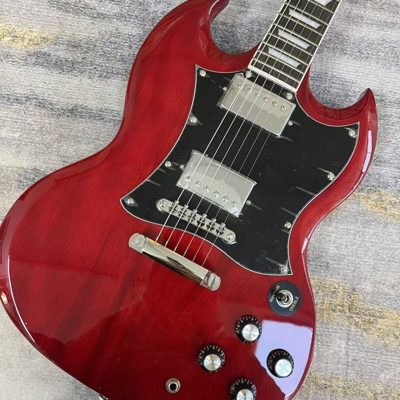 SG Style Electric Guitar with Gloss Transparent Cherry Red Finish(LRG-089)