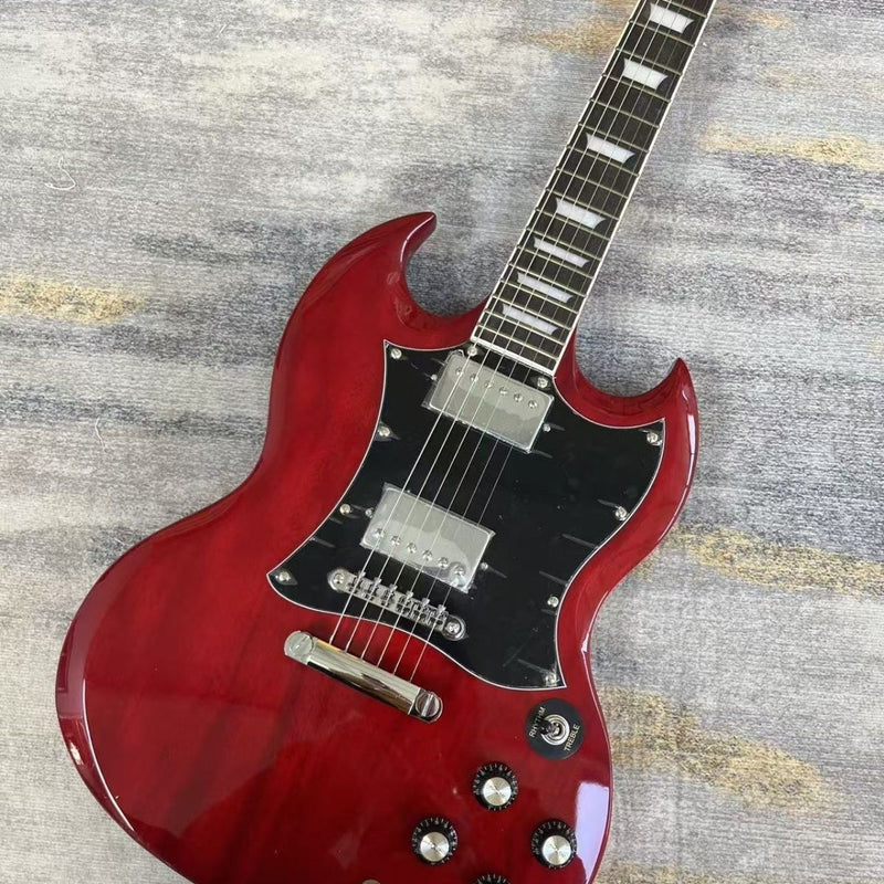 SG Style Electric Guitar with Gloss Transparent Cherry Red Finish(LRG-089)