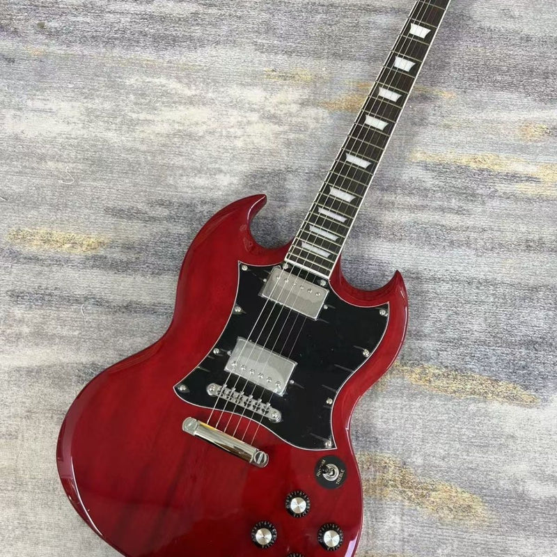 SG Style Electric Guitar with Gloss Transparent Cherry Red Finish(LRG-089)