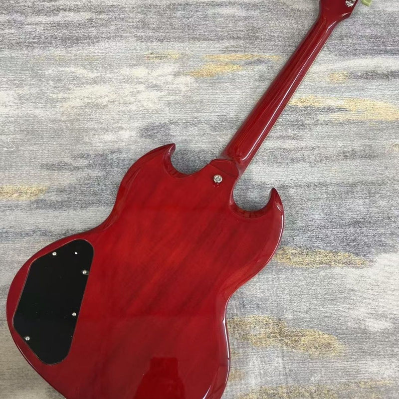 SG Style Electric Guitar with Gloss Transparent Cherry Red Finish(LRG-089)