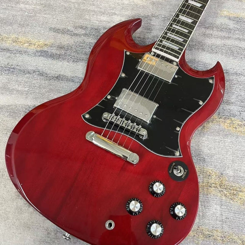 SG Style Electric Guitar with Gloss Transparent Cherry Red Finish(LRG-089)