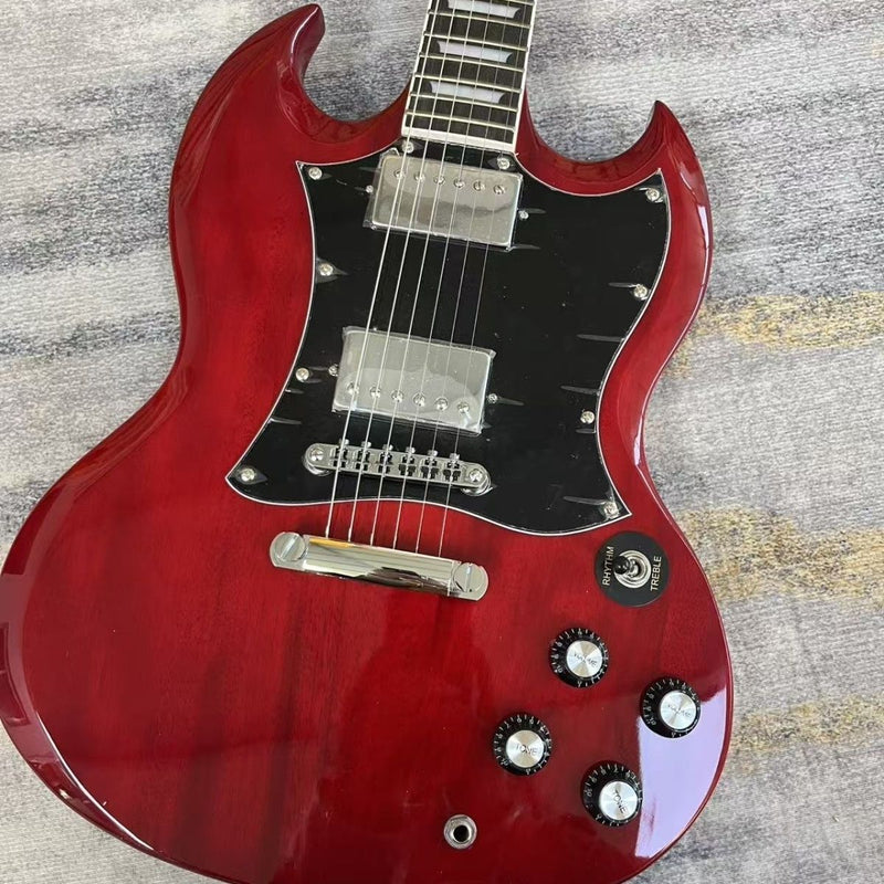 SG Style Electric Guitar with Gloss Transparent Cherry Red Finish(LRG-089)