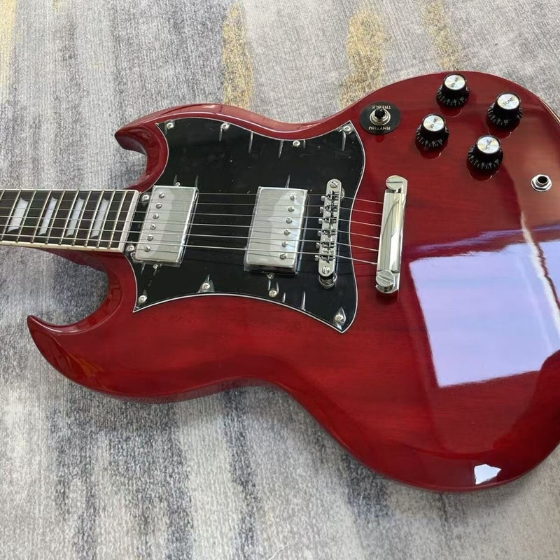 SG Style Electric Guitar with Gloss Transparent Cherry Red Finish(LRG-089)