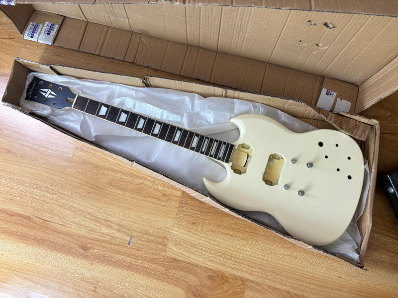 SG Style Satin Ivory Double Cutaway DIY Electric Guitar Body and Neck Kit (RTA-021)