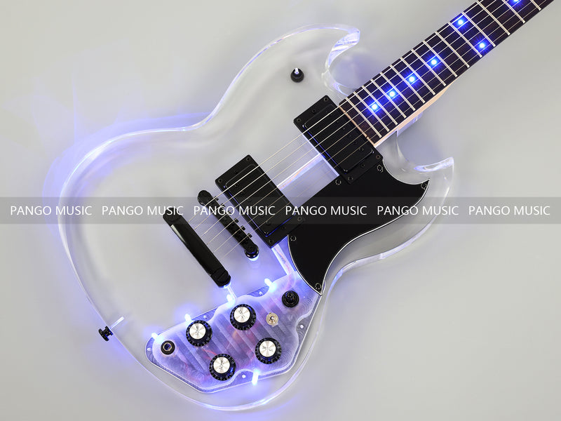 SG Style Transparent Acrylic-Bodied Electric Guitar with Blue LED Lights (12336, Limited Edition)
