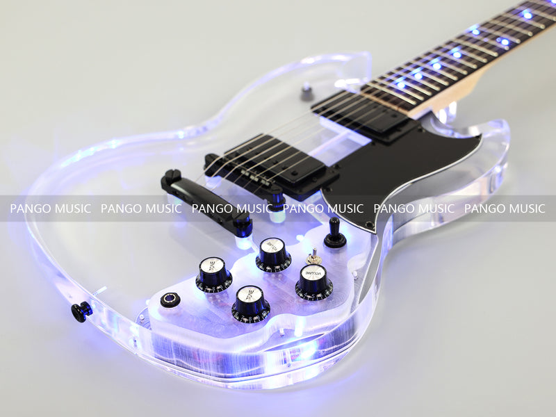 SG Style Transparent Acrylic-Bodied Electric Guitar with Blue LED Lights (12336, Limited Edition)